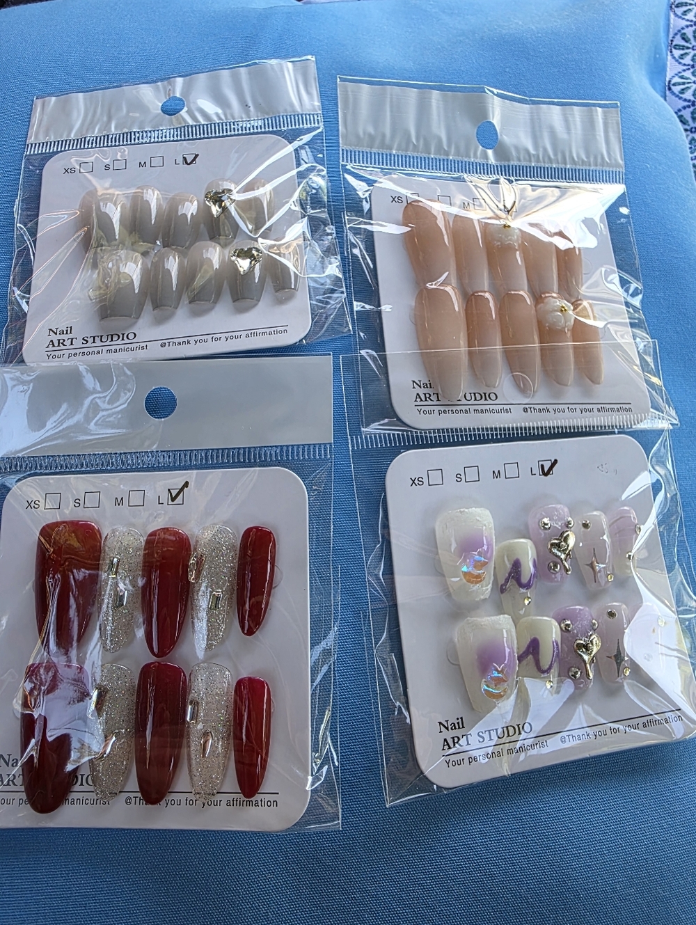 Assorted Press-On Nail Sets — Neutral, Nude, Red & Purple Designs Bundle Of 10